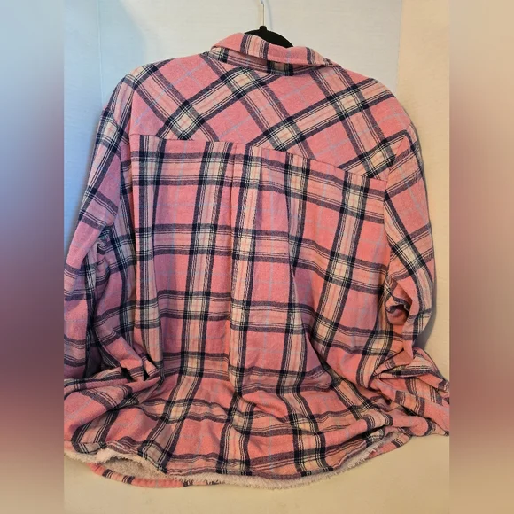 E. Luna Pink Plaid Button-Up Flannel Shirt 3X - Picture 4 of 5